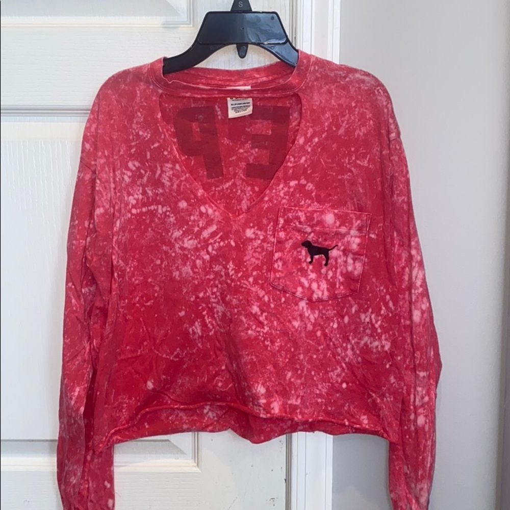 PINK VICTORIA’S SECRET CROPPED PINK TIE DYE TEE